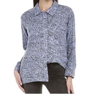CALME NWT Johnny Was Double Pocket Shacket Button Down Shirt Blue Size Medium